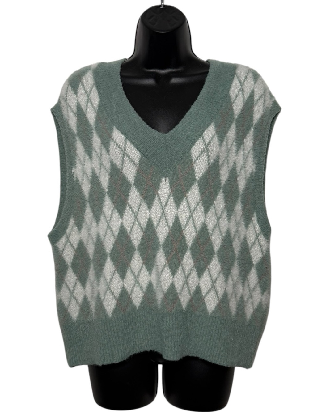 William Rast Super Soft Green & White Argyle Print Sweater Vest Size Large